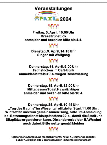 Veranstaltungen im Amalienhof -April 2024