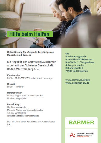 Unterst&uuml;tzung f&uuml;r pflegende Angeh&ouml;rige von Menschen mit Demenz