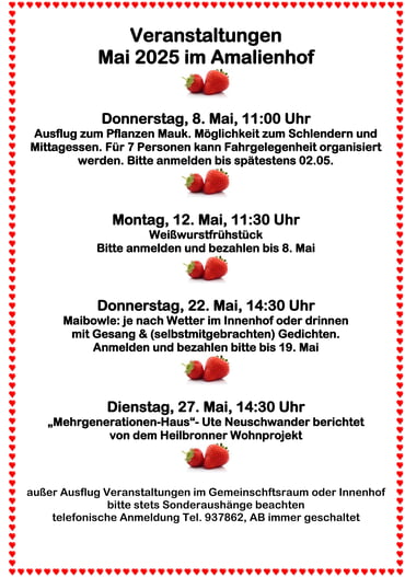 Veranstaltungen im Mai im Amalienhof
