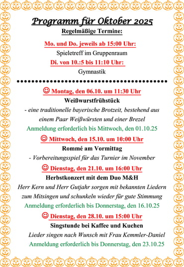 Termine und Veranstaltungen im Gartenhof im Oktober 2025
