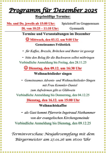 Termine und Veranstaltungen im Dezember 2025 im Gartenhof