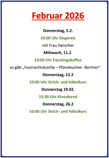 Termine und Veranstaltungen im Februar 2026 im Veile