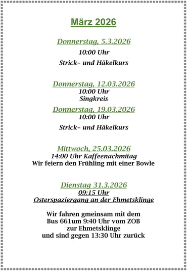 Veranstaltungen und Termine im M&auml;rz im "Veile"