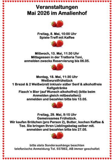 Termine und Veranstaltungen im Mai im Amalienhof