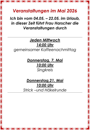 Termine und Veranstaltungen im Mai 2026 im Veile-Areal